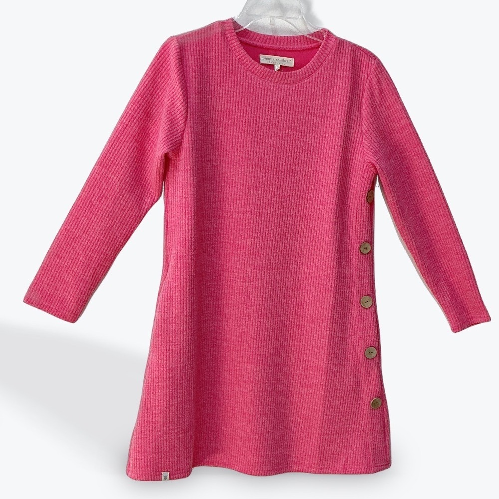 Simply Southern Pink Ribbed Knit Tunic Dress Side Button Small PINK-S‎